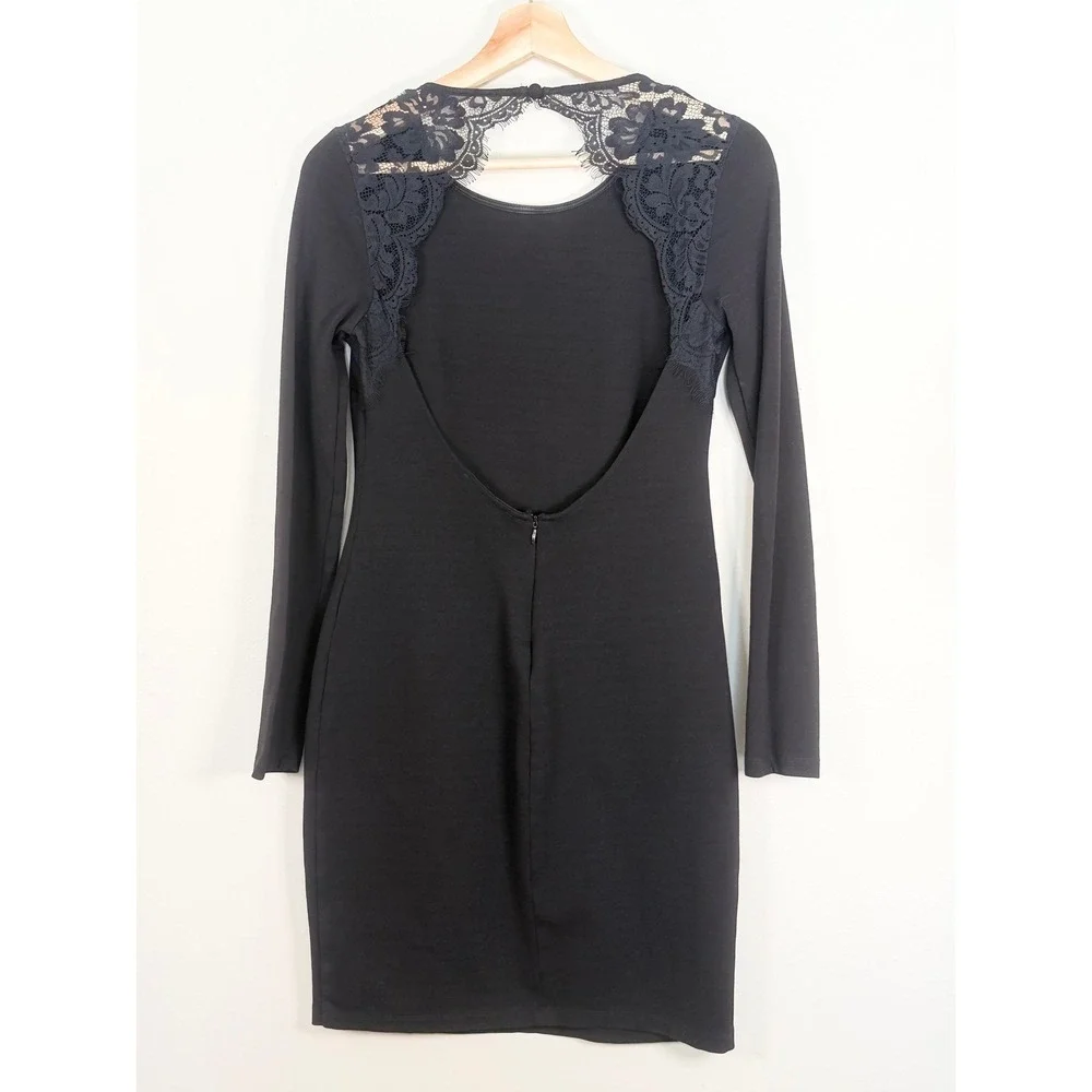 Lulus Black Y2K Lace Open Back Bodycon Mini Dress Long Sleeve‎ Size M  Cocktail